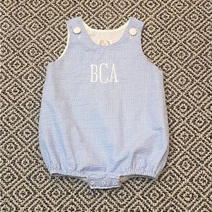 🎉 EEUC! 🎉 Cecil and Lou 18M Seersucker Baby Blue/White Bubble Monogrammed BCA